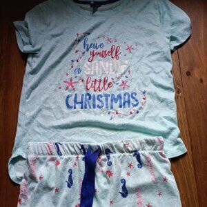 "Have yourself a sandy little Chrismas" womens PJ shorts set Small